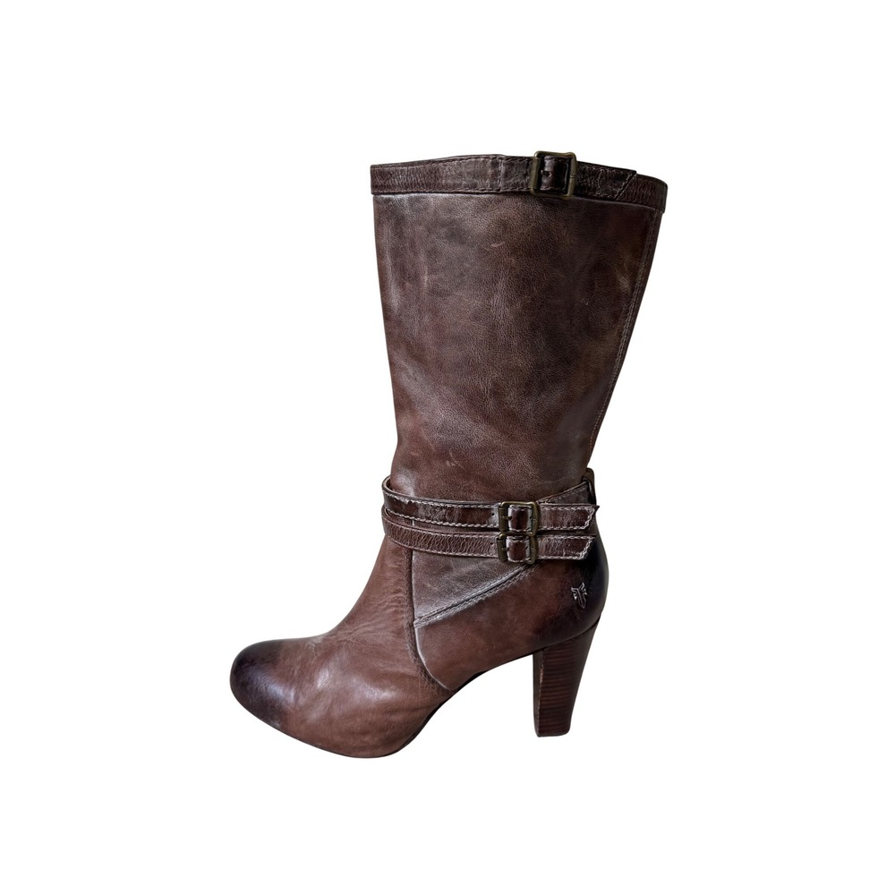 FRYE Boots Miranda Dark Boho Distressed Slouch Leather Mid-Calf brown 11M